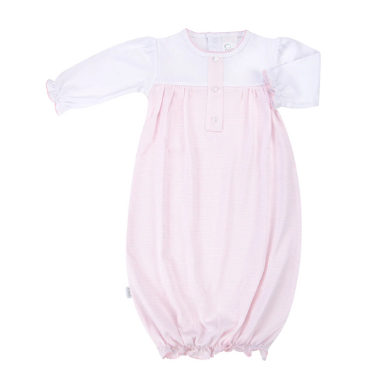 Baby Girls Pink & White Striped Placket Organic Cotton Gown