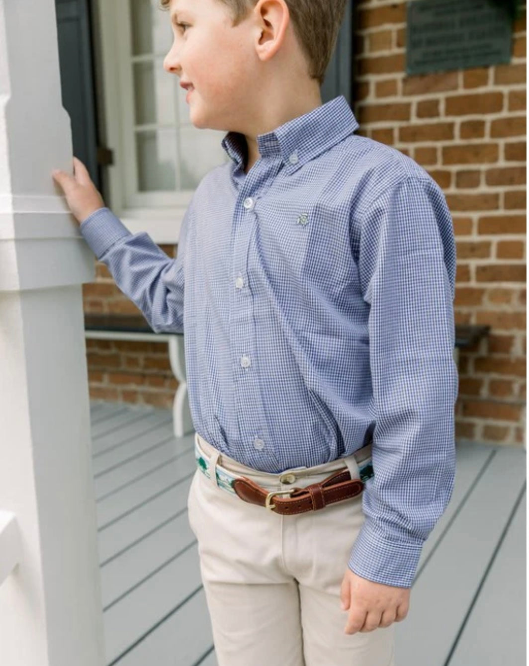 J Bailey Microcheck Gingham Button Down - Navy, Green, Red