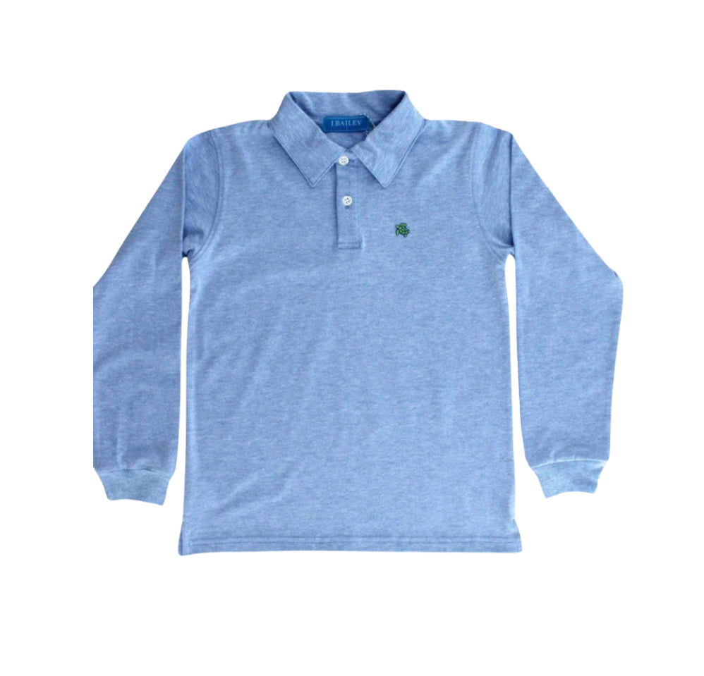 J.Bailey Boys Harry Heathered Blue Longsleeve Polo