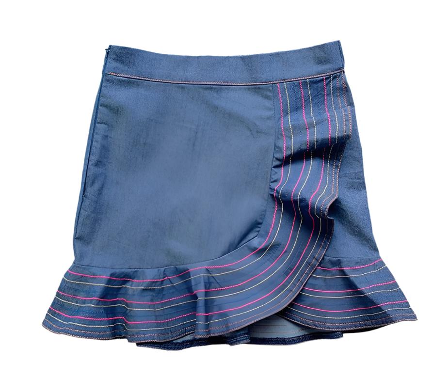 Little Olin Indigo Embroidered Ruffle Skirt