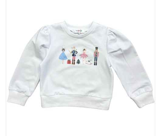 Lulu Bebe White Nutcracker Puff Sleeve Sweatshirt 