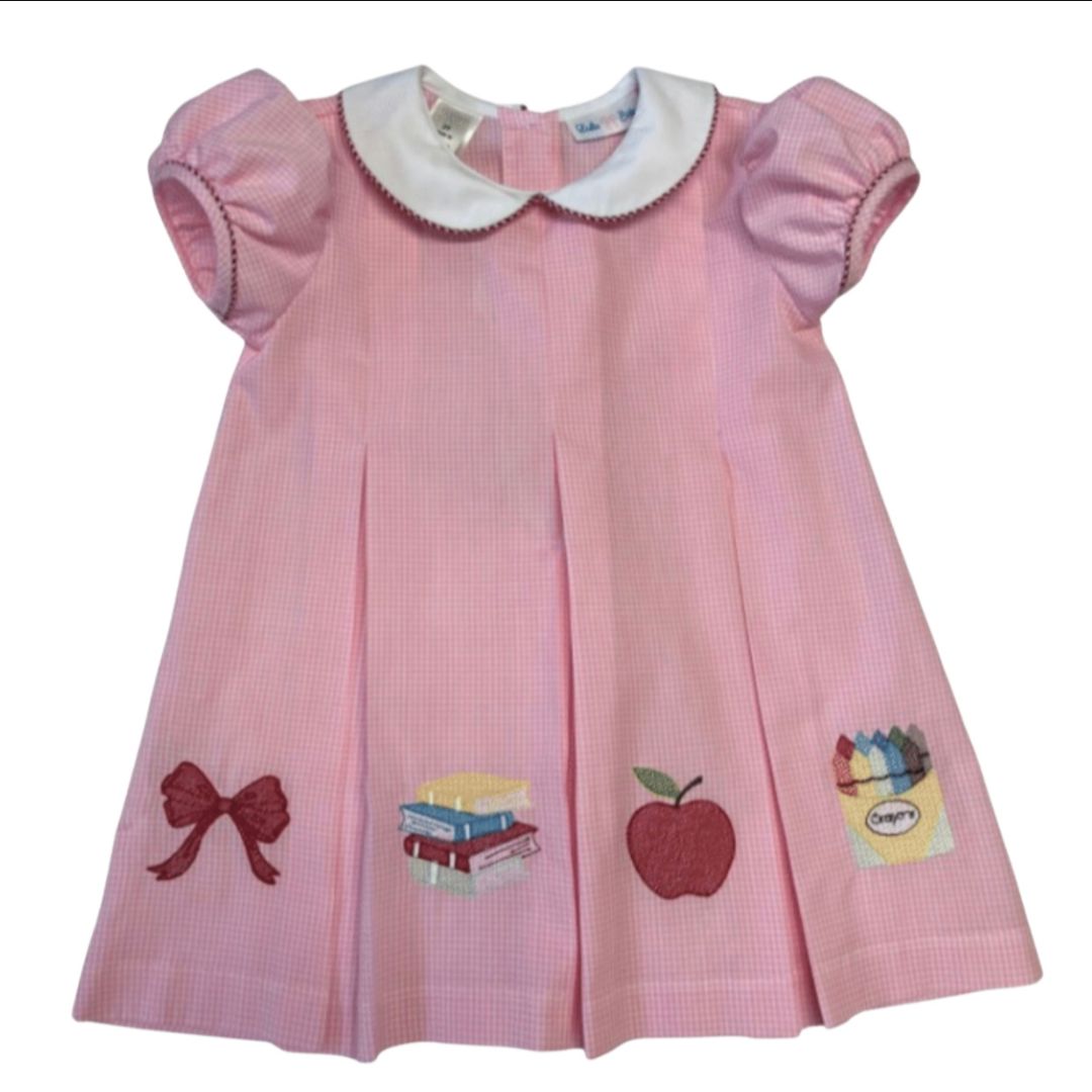 girls back to school embroidered pink pintuck dress