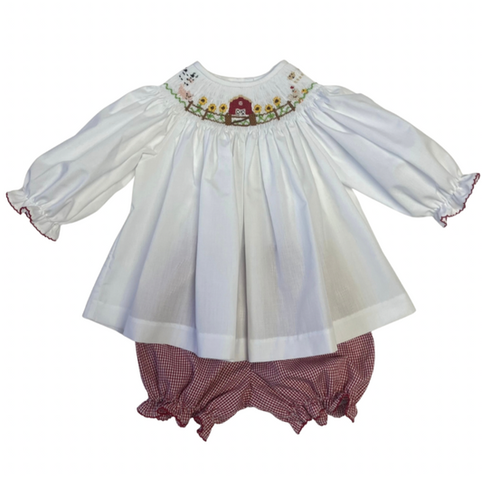 Lulu bebe farm smocked girls bishop bloomer set
