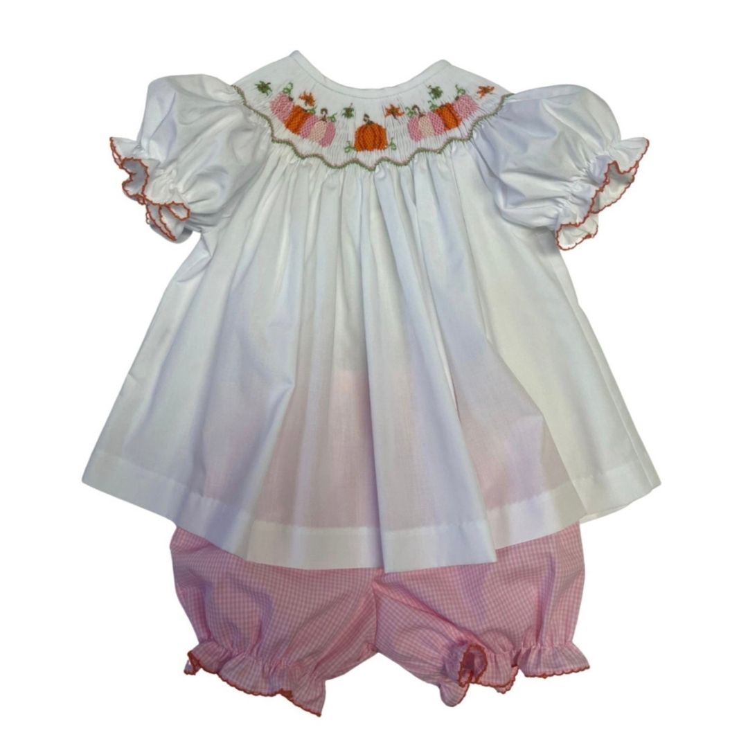 Lulu bebe smocked bishop pumpkin gingham diaper set