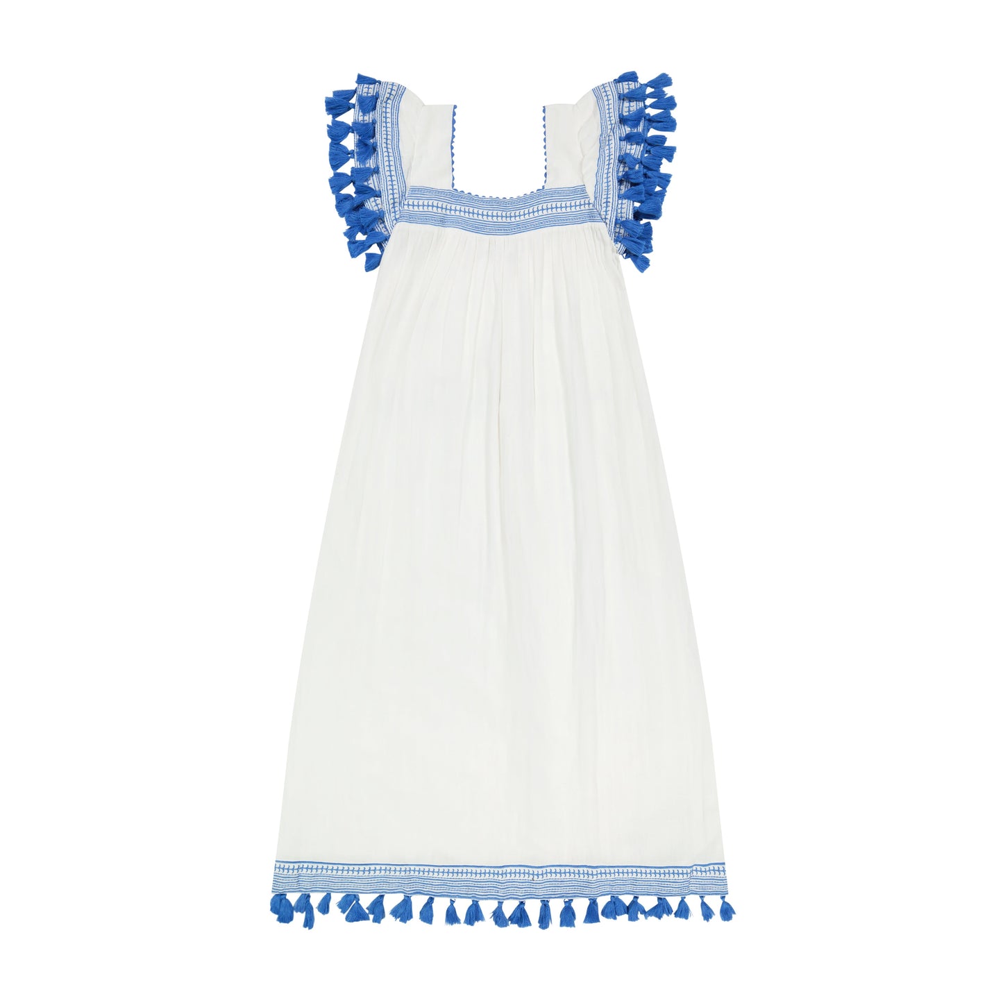 Maxi Sandrine Women's Dress White Lapis Blue Embroidery