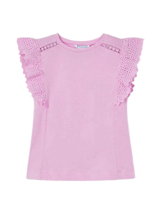 Mayoral Mauve Flutter Crochet Sleeve Top