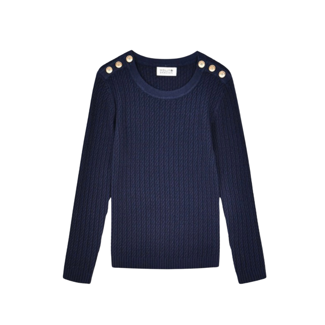 Molly Bracken Girls Navy Cable Knit Sweater