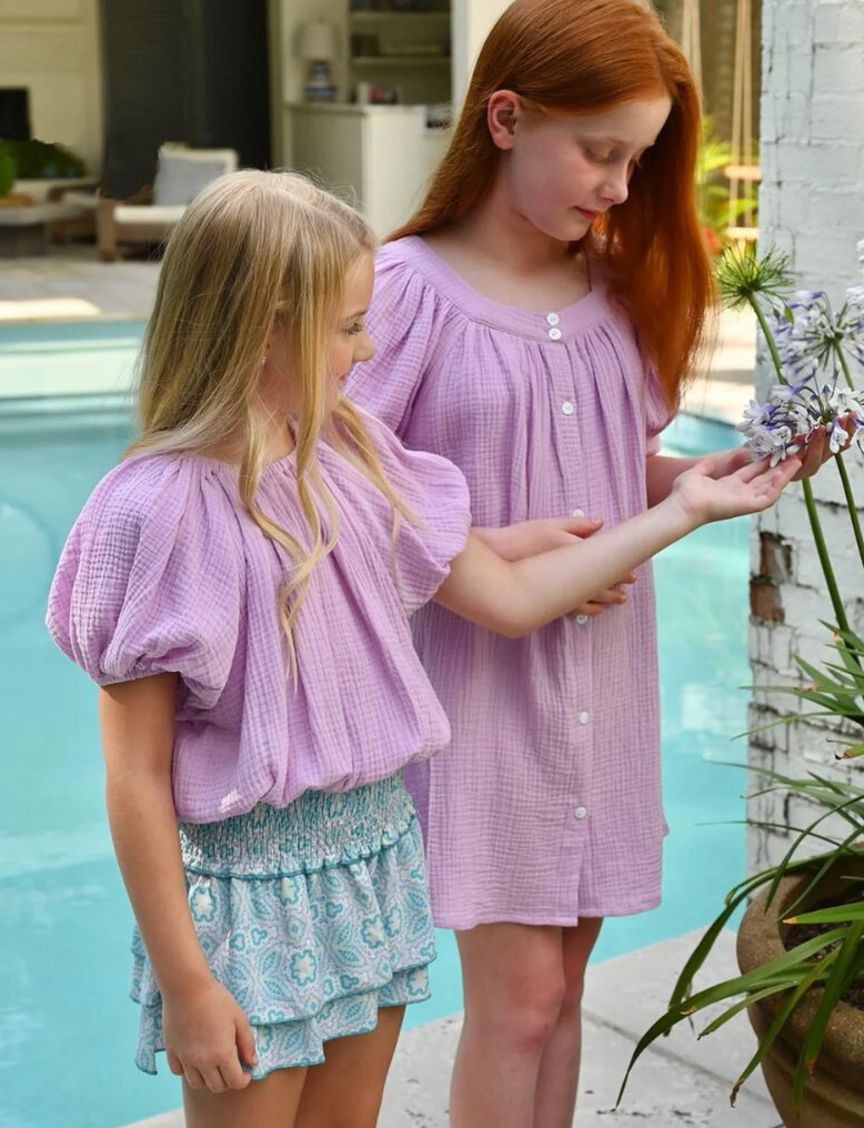 Pleat Lavender Gauze Marie Dress