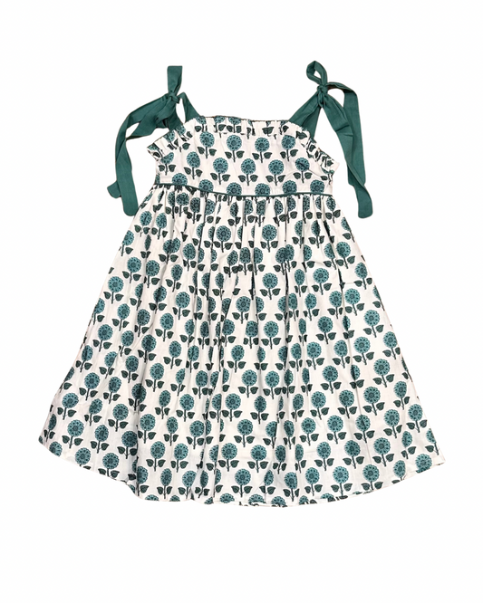 Girls Teal Floral Strappy Dress