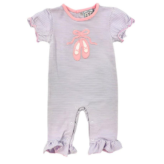 Three Sisters Toddler Girl Lavender Striped Ballet Slipper Romper