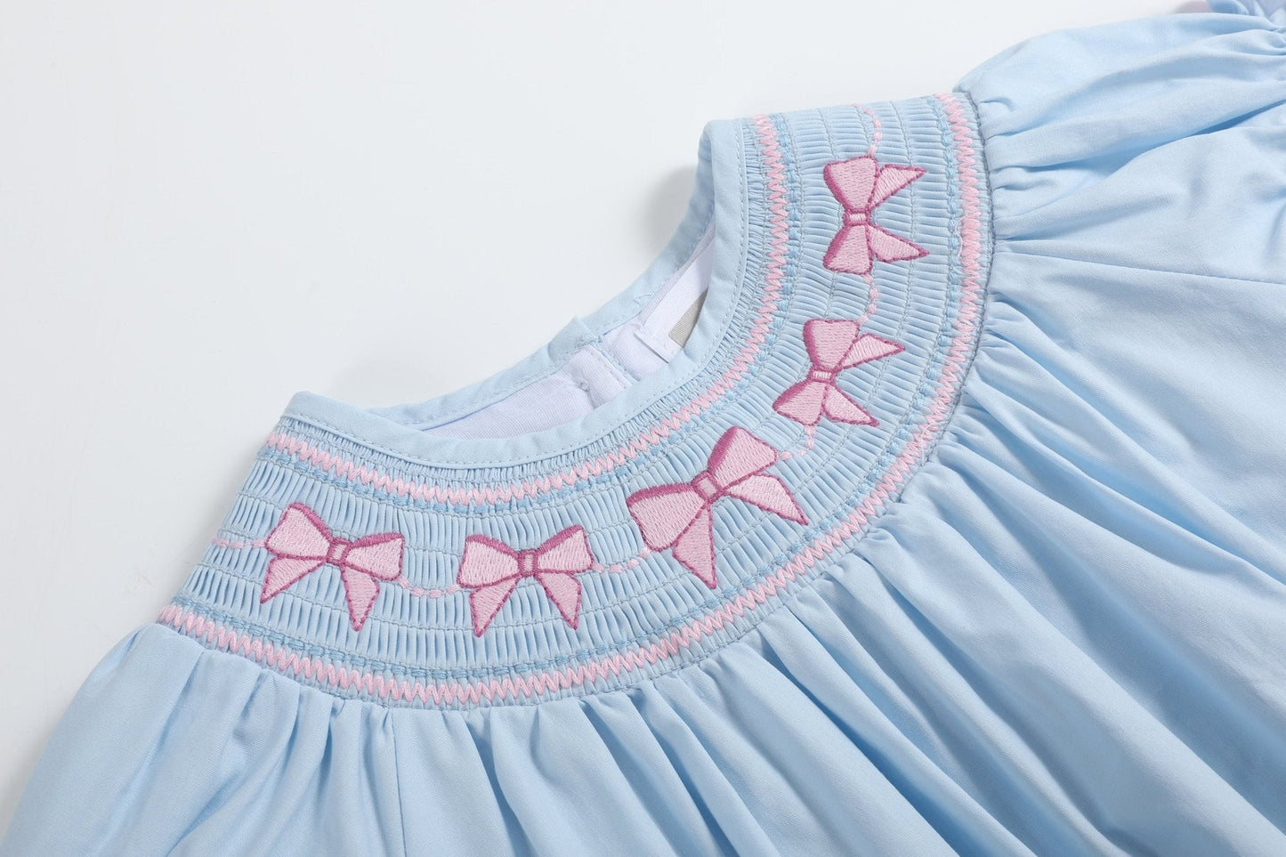 Blue and Pink Bow Smocked Bubble