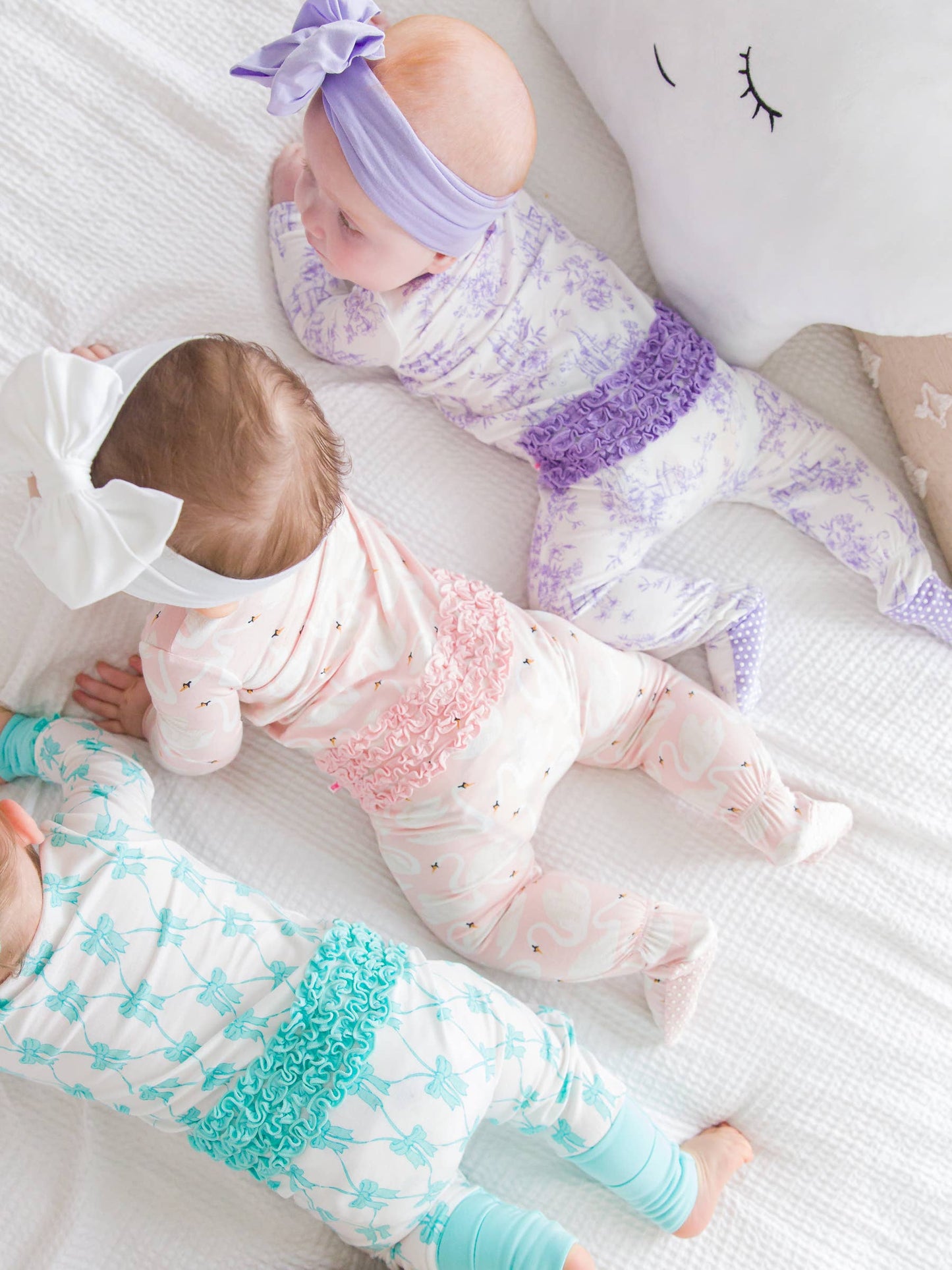 Teal Fairytale Bows Bamboo Viscose Convertible Ruffle One Piece Pajama