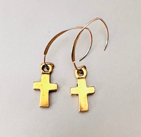 water proof gold cross dangly earrings