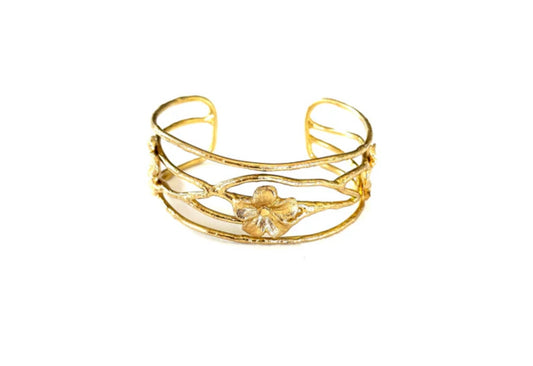 gold filled 1 " cuff bracelet with flowers and vines