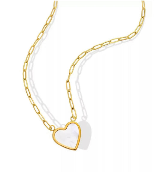 gold heart chain necklace with white heart pendant
