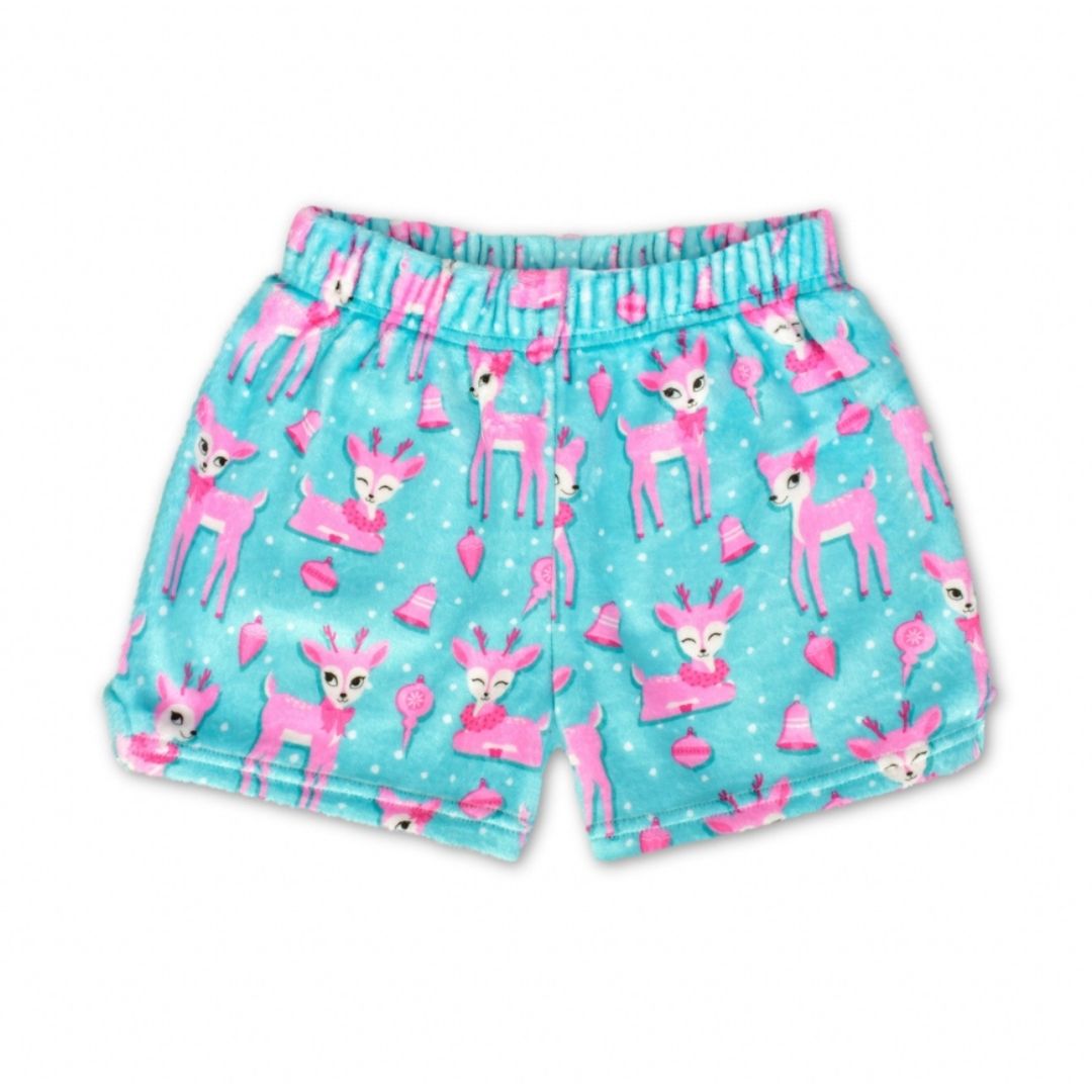 girls plush pajama shorts pink deer