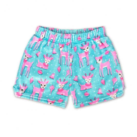 girls plush pajama shorts pink deer