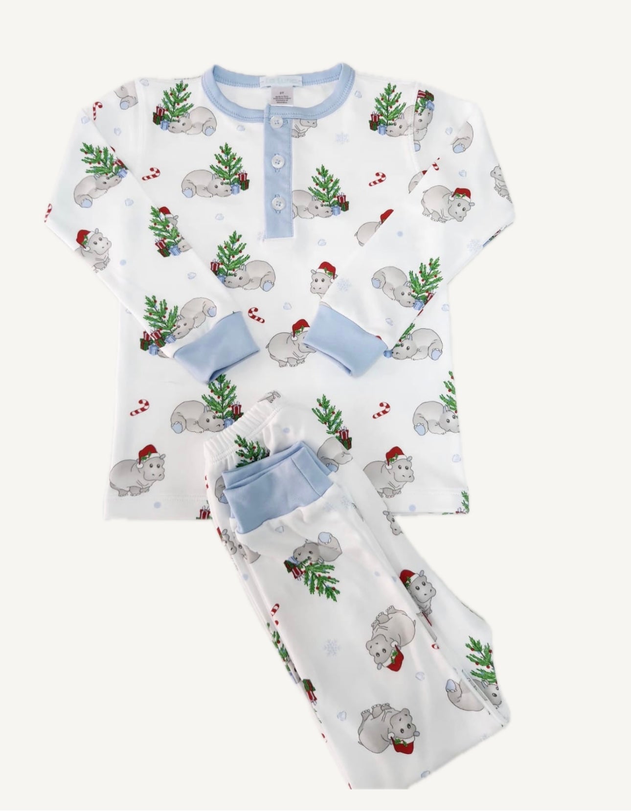 boys hippopotamus blue Christmas pajama set