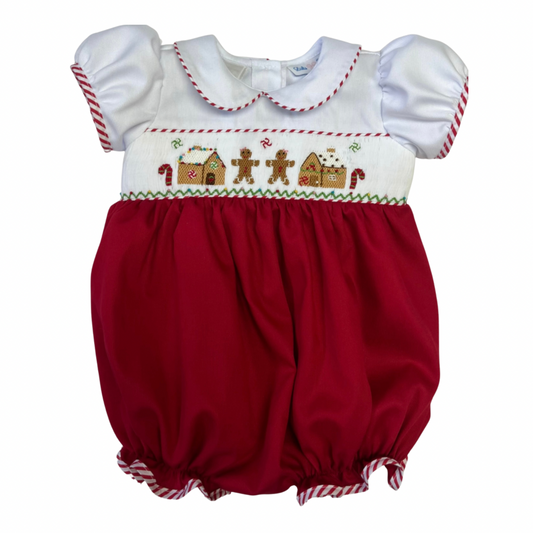 baby girls red Rosie gingerbread smocked bubble