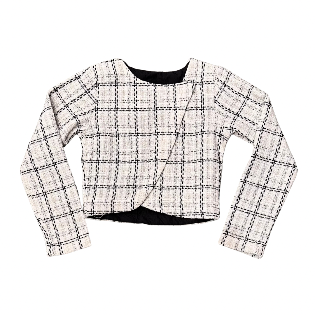 girls black white silver plaid  tweed jacket