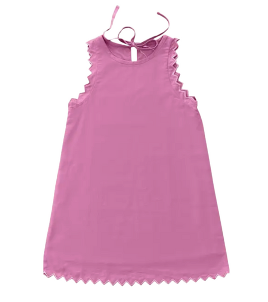 girls bright sleeveless pink shift dress with embroidered edging