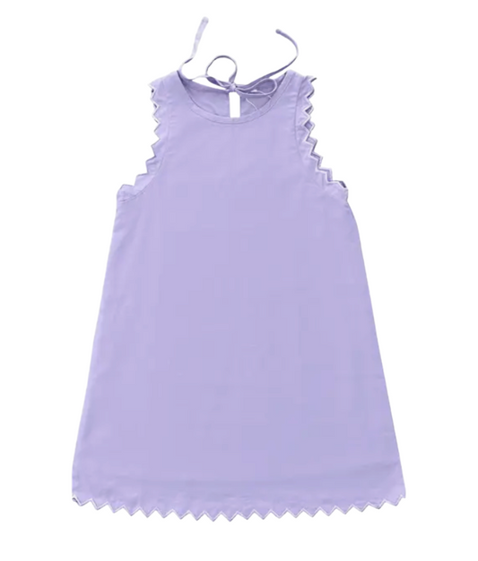girls lavender dress with embroidered trim edging 
