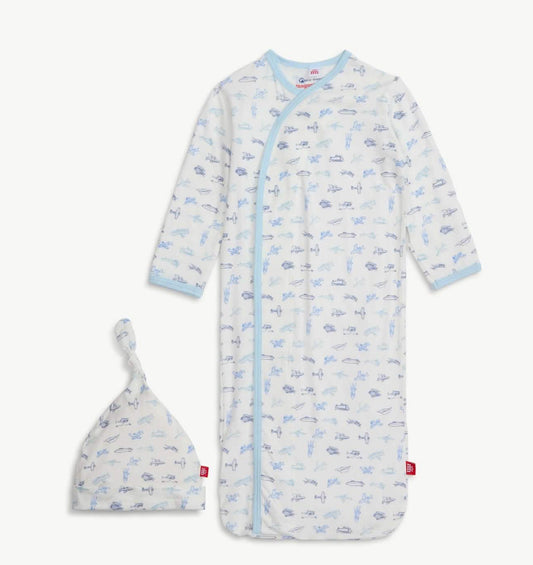 magnetic  airplane print  baby boy sleep sack and hat