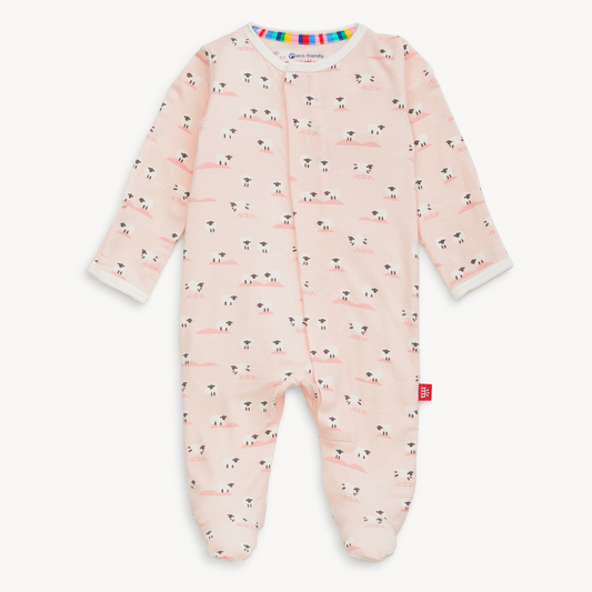 baby girls pink white sheep modal magnetic footie pajama