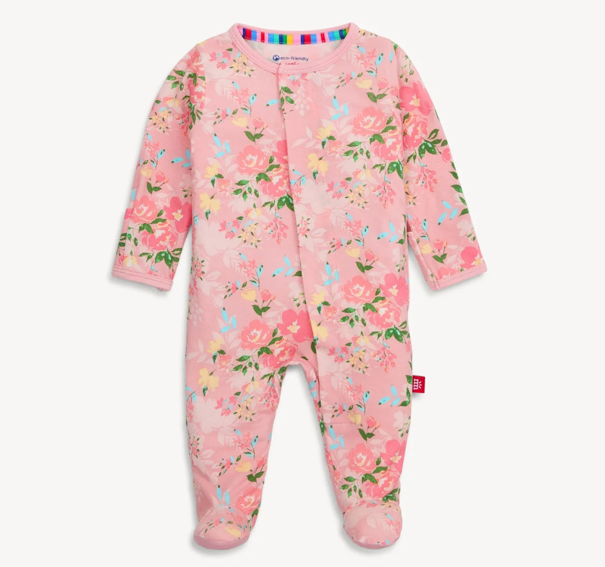 baby girls pink floral modal magnetic footie pajama