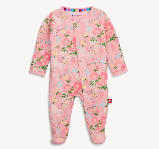 baby girls pink floral modal magnetic footie pajama