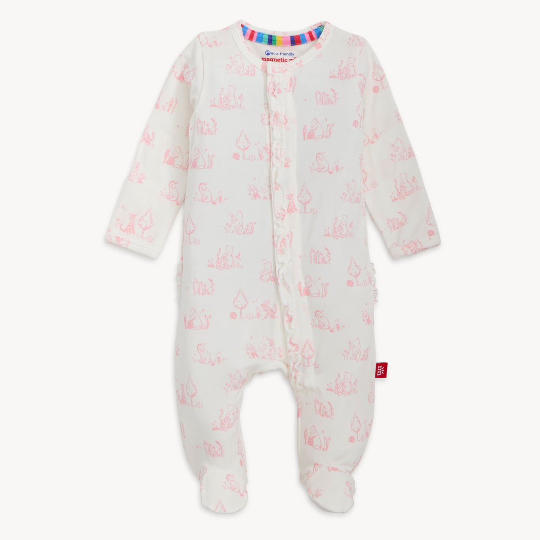 baby girls pink white Winnie the Pooh magnetic footie pajama