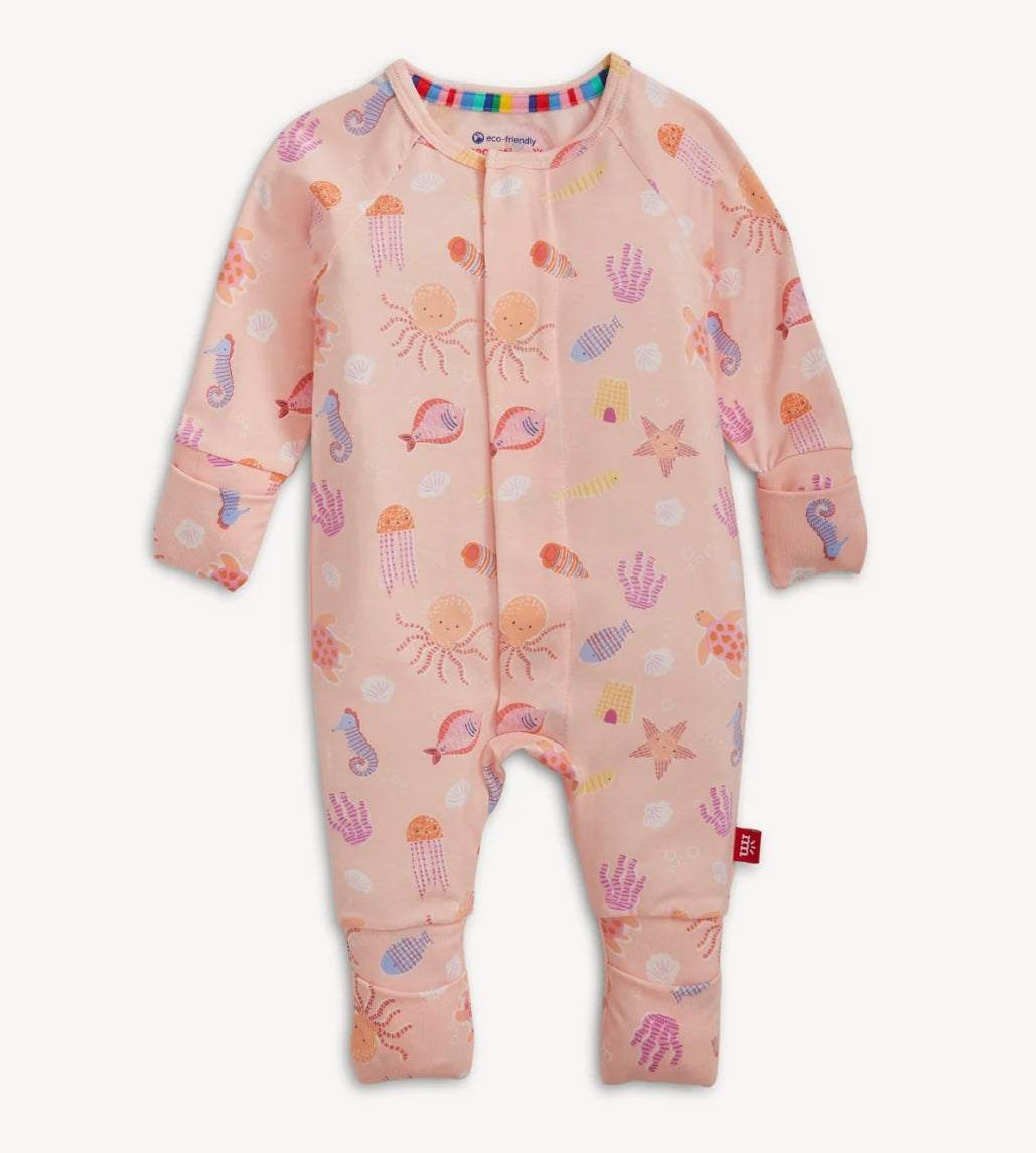 peach and coral under the sea themed modal magnetic footie convertible pajamas