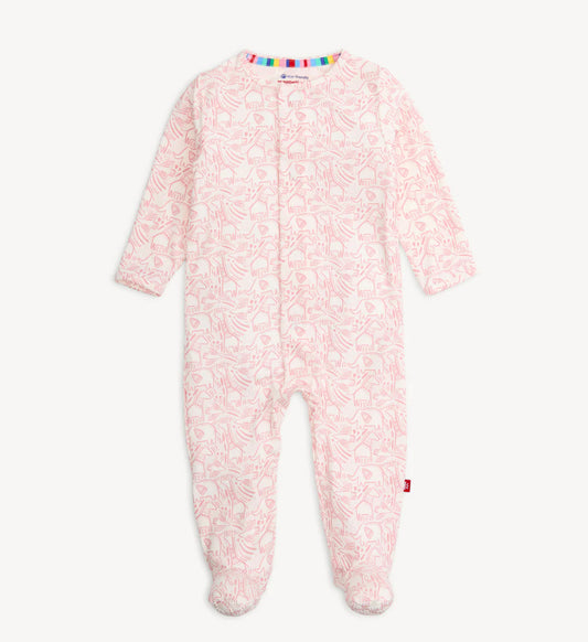 baby girls pink animal print soft modal footie pajamas
