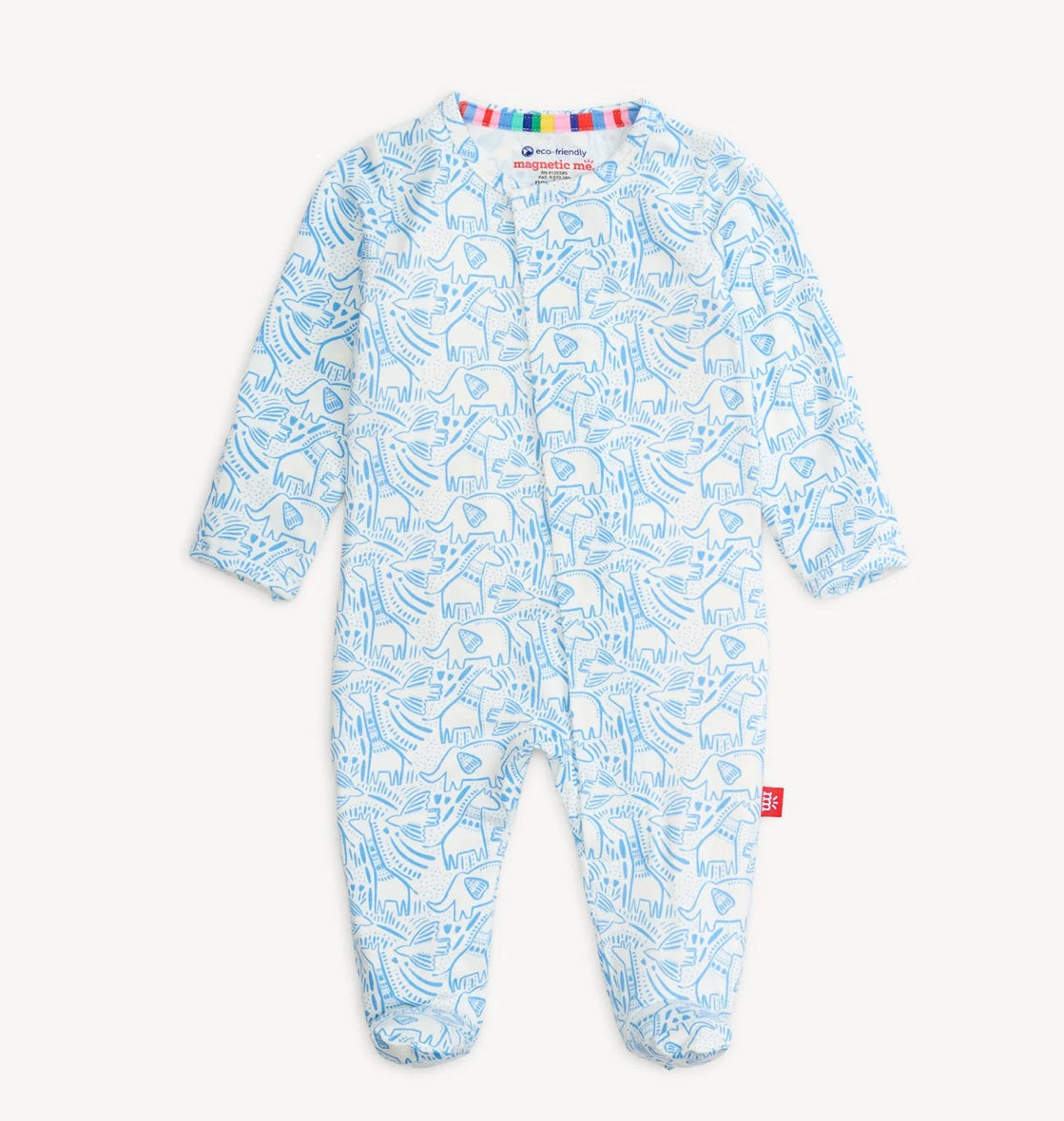 boys blue white animal elephant print modal magnetic footie pajama