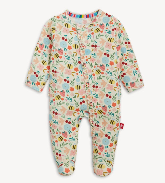  baby girls spring modal magnetic footie pajamas with front ruffle and butt ruffle
