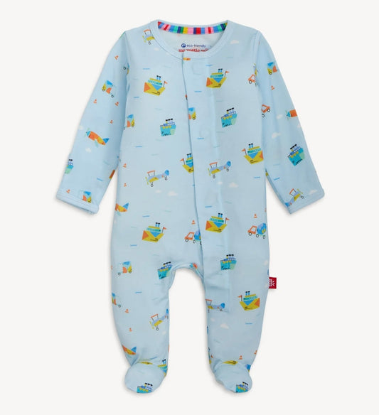 baby boy magnetic modal blue footie pajama with planes and boats
