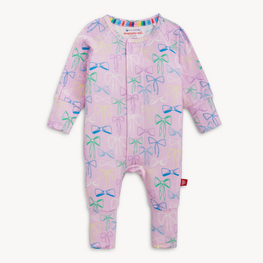 baby girls magnetic modal lavender with bows convertible footie pajamas