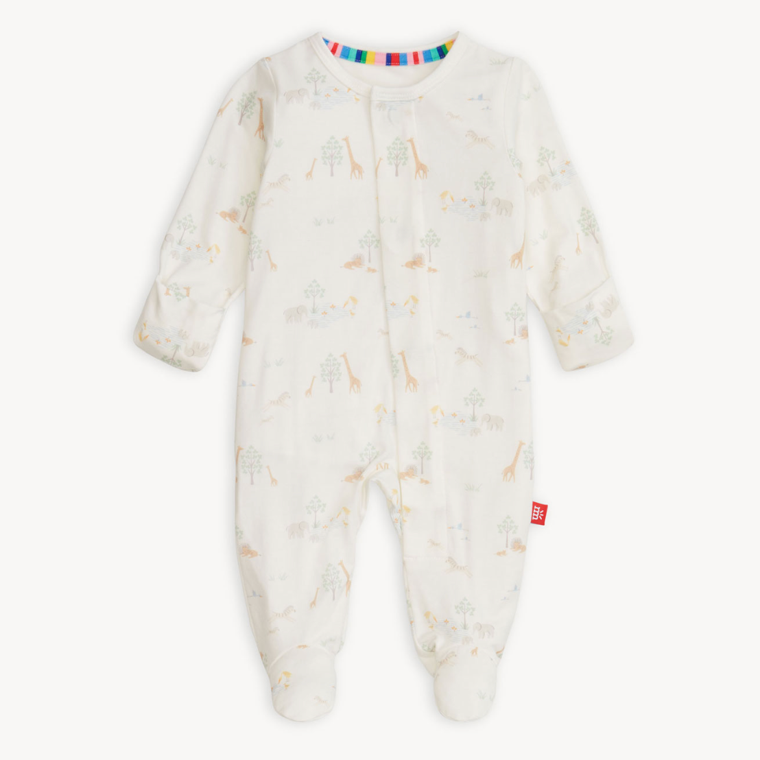 white safari animal themed baby magnetic footie unisex