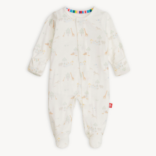 white safari animal themed baby magnetic footie unisex