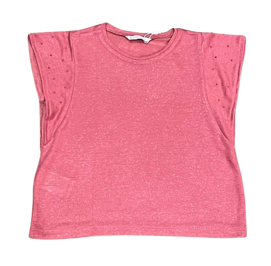 tween girls dark rose top with gold details on cap sleeves