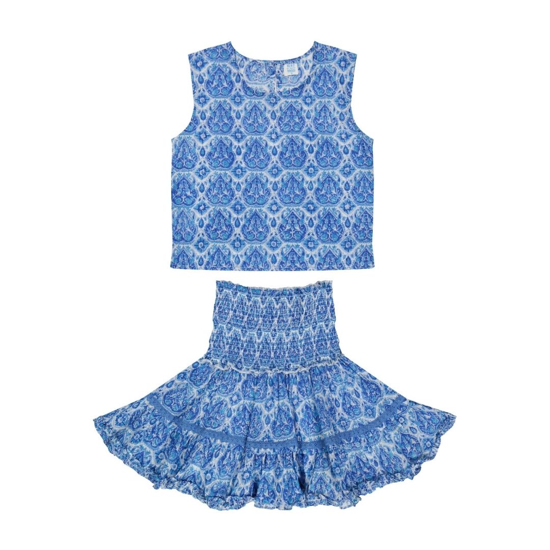 omens skirt set blue floral 