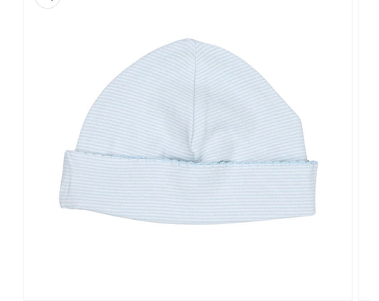 blue white striped newborn baby boy hat
