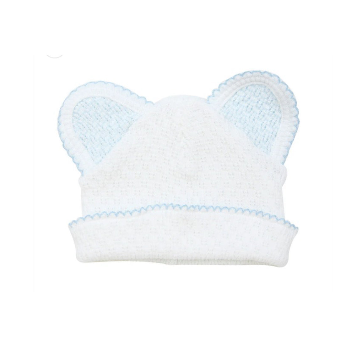 blue white knitted bear beanie cap for babies