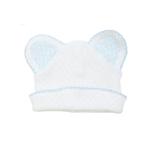 blue white knitted bear beanie cap for babies