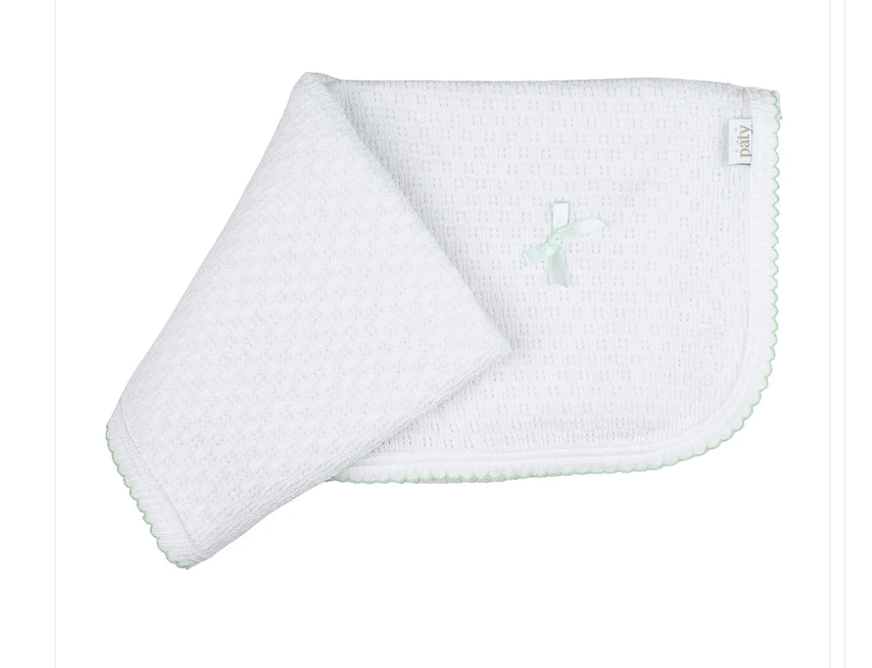 green white knitted baby receiving blanket