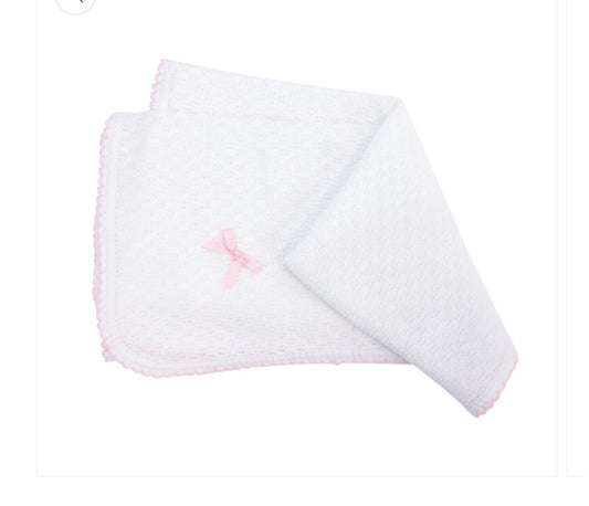 pink and white knitted  baby girl blanket