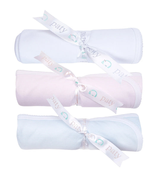  striped pima cotton blue white pink  baby blanket