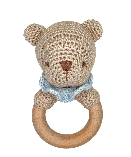 Petit Ami Bear Bamboo Crochet Woodring Rattle