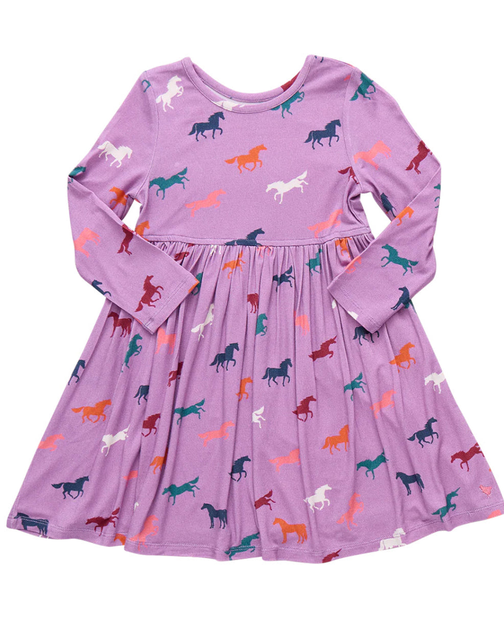 little girls soft purple dress with horses