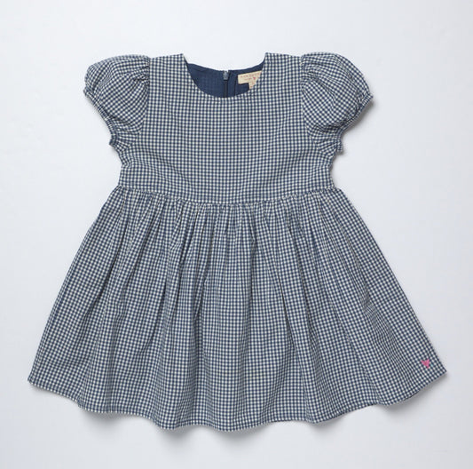 toddler girls navy gingham short sleeved monogrammable dress
